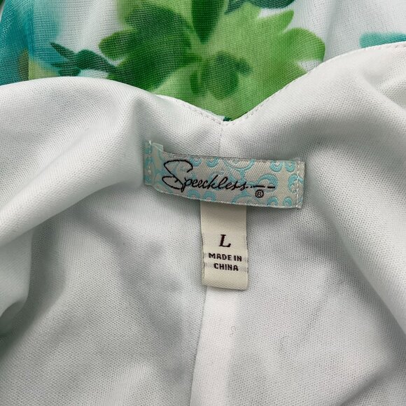 Speechless Sleeveless V-Neck Lined Green Floral Dress with Tie Sash Large - Picture 5 of 8